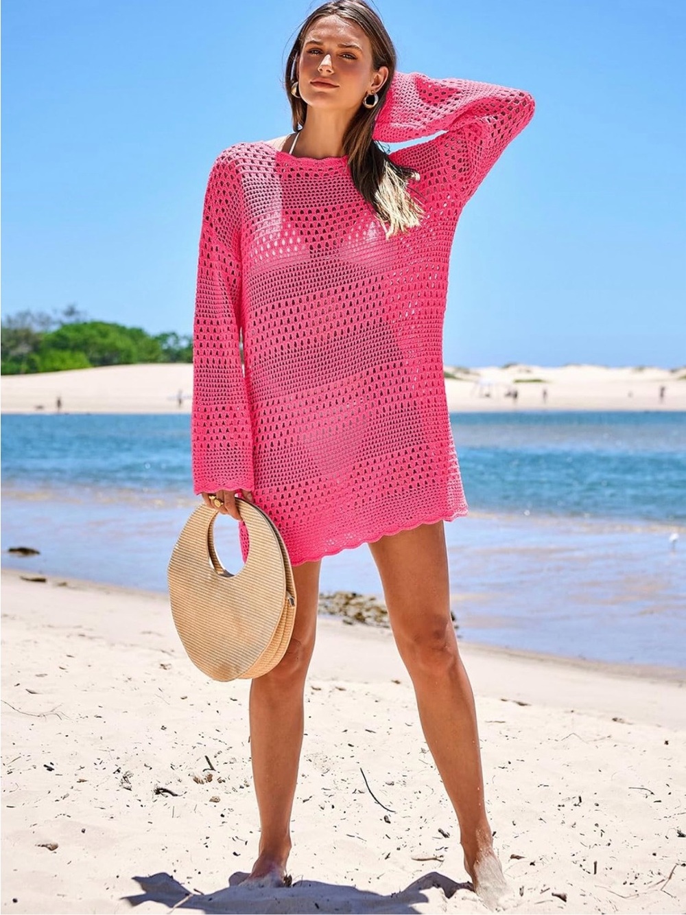 Amazon Hot Pink Crochet Swim Cover-Up Tunic